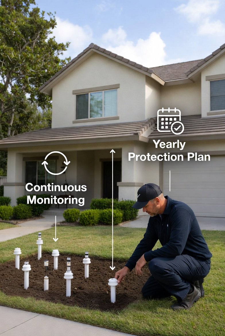 termite bait station monitoring layout around house